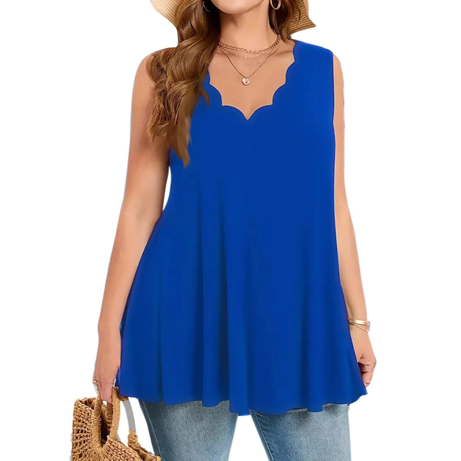 

Женская мода лето плюс размер повседневный однотонный V-образный вырез без рукавов жилет XL синий