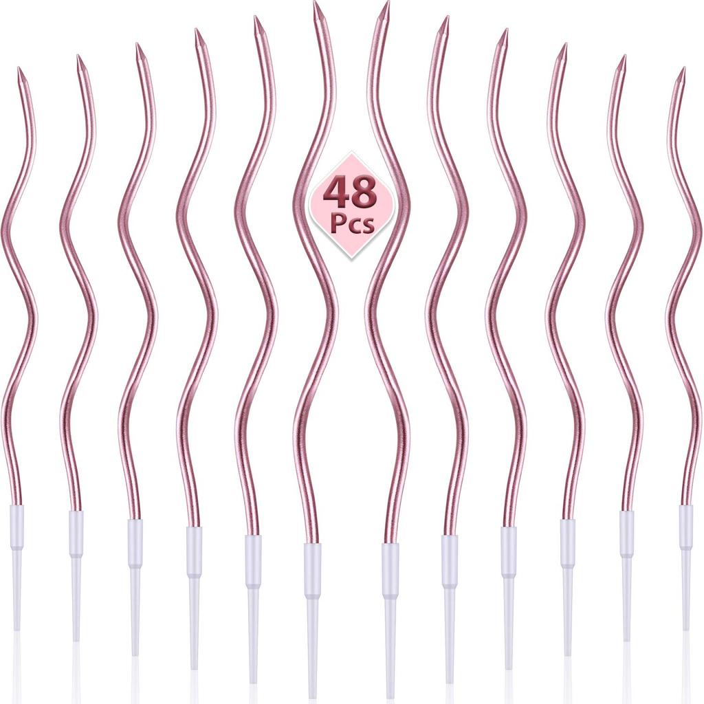 48pcs Twisty Birthday Spiral Cake Candles Long Thin Curly Coil Metallic Cupcake Candles for Birthday Wedding Party Decoration