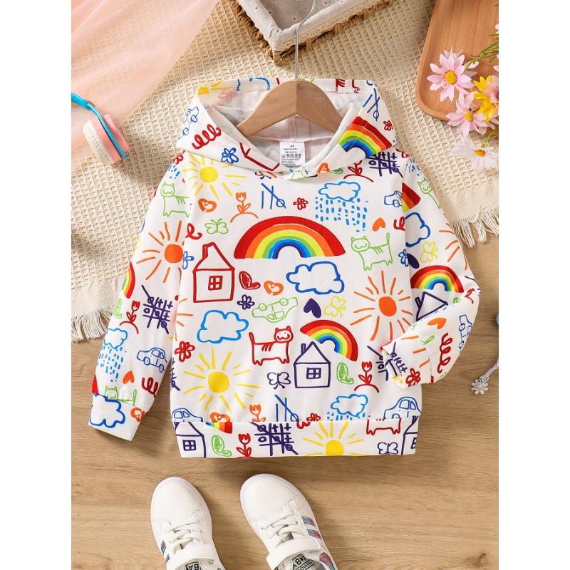 Spring and Autumn Girls' Hoodie Children's Trendy Clothing Graffiti Printed Single Sweatshirt