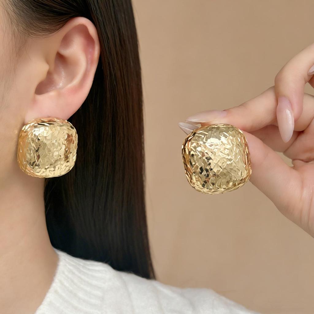 Exaggerated Square Stud Earrings: Elegant S925 Silver Needle, European & American Style