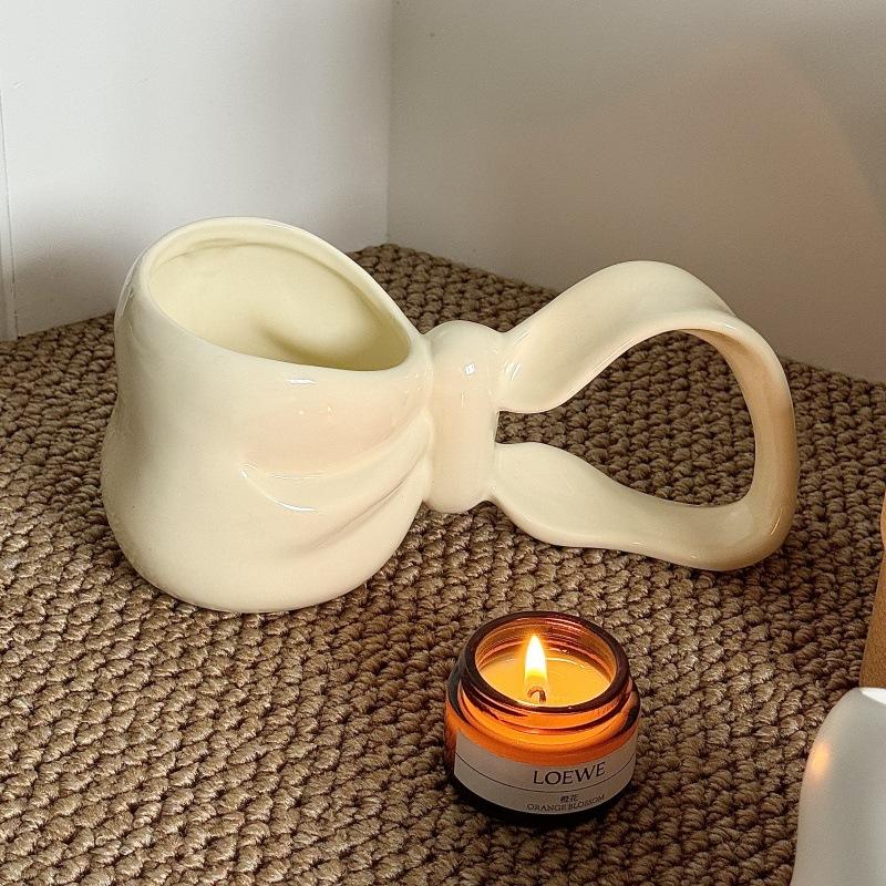 Wind Bow Shape Ceramic Cup Design Sense Color Glaze Girls Gift High Value Couple Cup