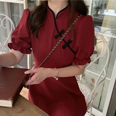Dress Women Vintage Mini Chinese Style Elegant Ruffles Fashion Tender Street Empire Puff Sleeve Kawaii Students Female Summer