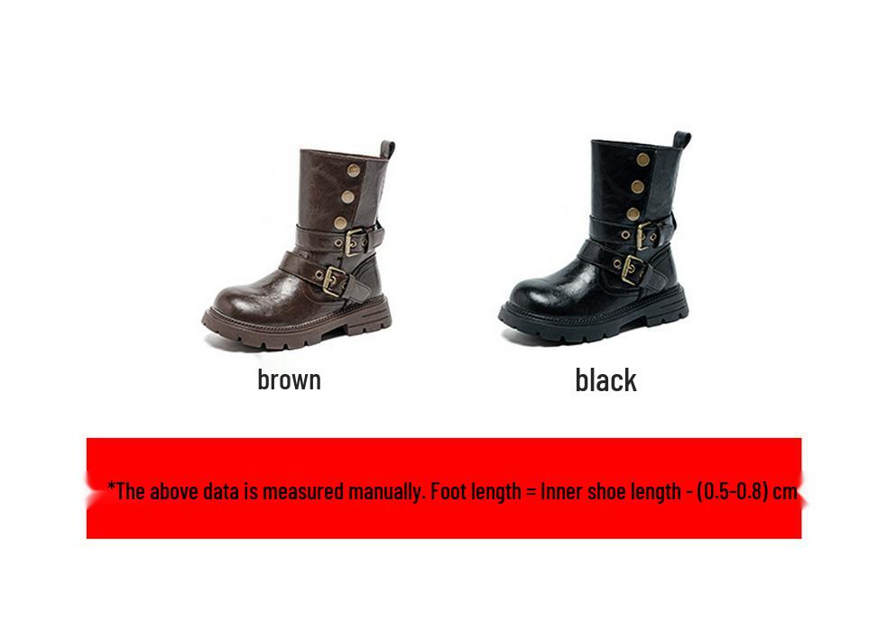 Retro Buckle Maillard Martin Leather Mid-Calf Boots for Girls - Foldable Shaft, Perfect for Travel