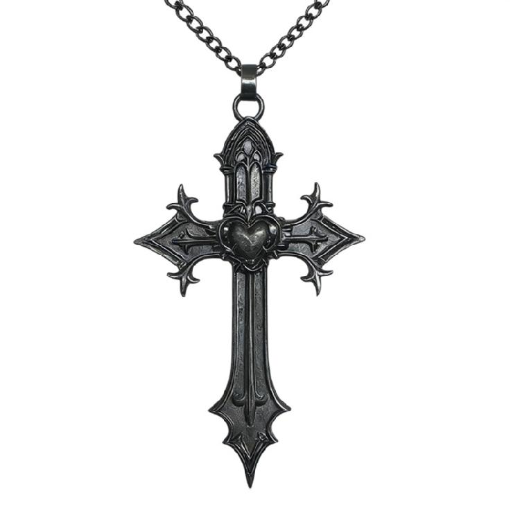 

Gothic Themed Pendant Necklace Combining Crosses And Heart Pattern For Any Occasions 1