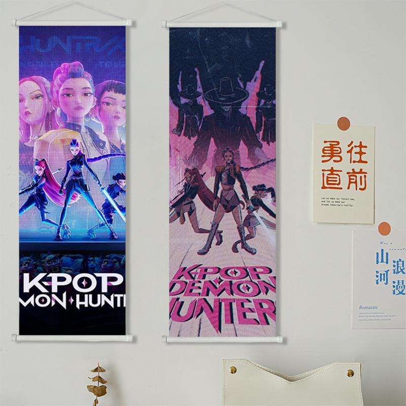 Kpop: Demon Huntrix Hängestoff Rumi Mira Zoey Gedrucktes Poster Dämonen h-Jäger Rollbild Bild 75x25cm Wanddeko