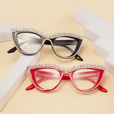 Personalized Handmade Diamond-Encrusted Cat'S Eye Reading Glasses Anti-Blue Light Retro Fashion Trend High Definition Reading Glasses