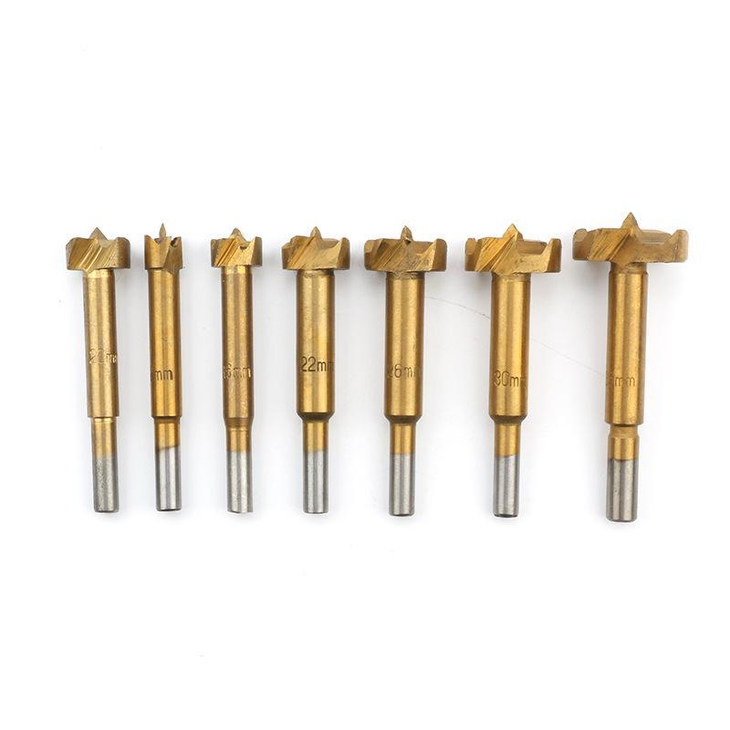 7-Piece Titanium-Plated Hinge Drill Set for Woodworking and Door/Window Installation