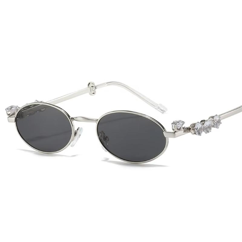 Y2K Vintage Oval Small Frame Sunglasses Women For Female Punk Elegant Brand Designer Sun Glasses Luxury Diamond Metal Eyeglasses