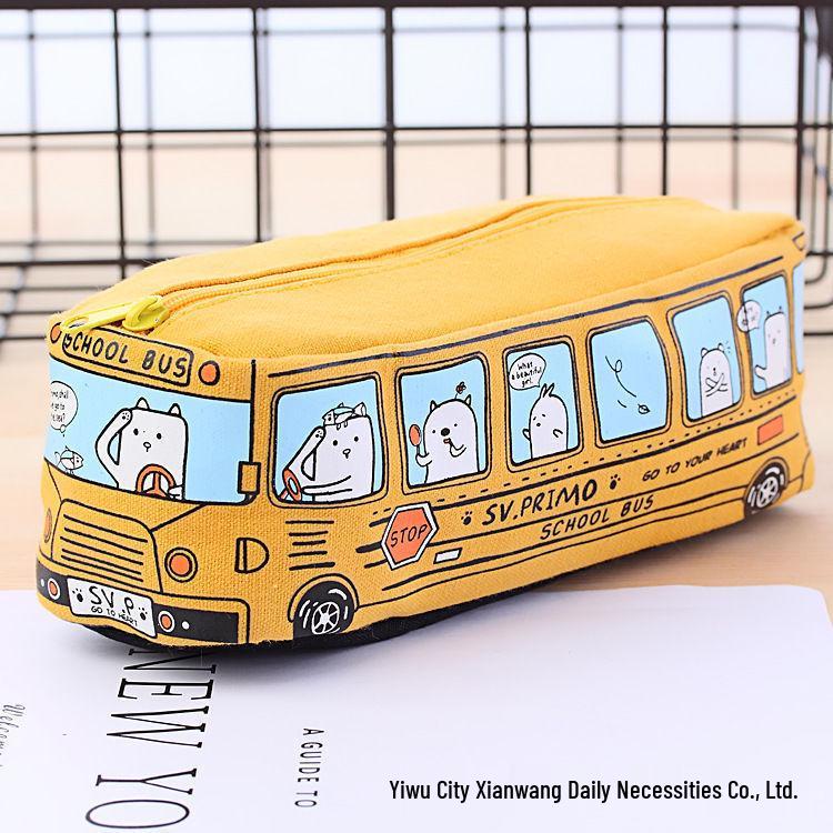 Korean Animal Bus Pencil Case - Creative Canvas, Large Capacity Stationery Box Holds 30 Pens