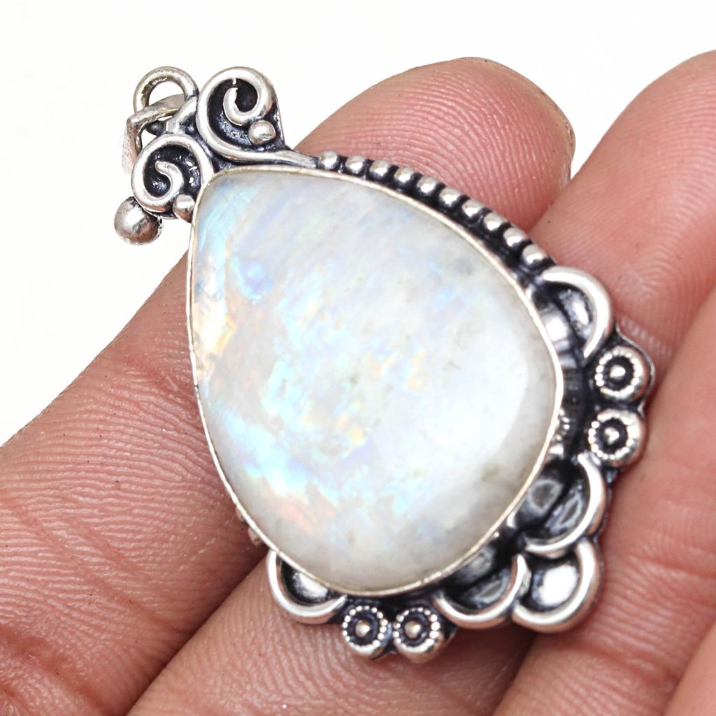 Pendant Moonstone Cabochon Gemstone Valentine'Day Gift Silver Jewelry 2.25"