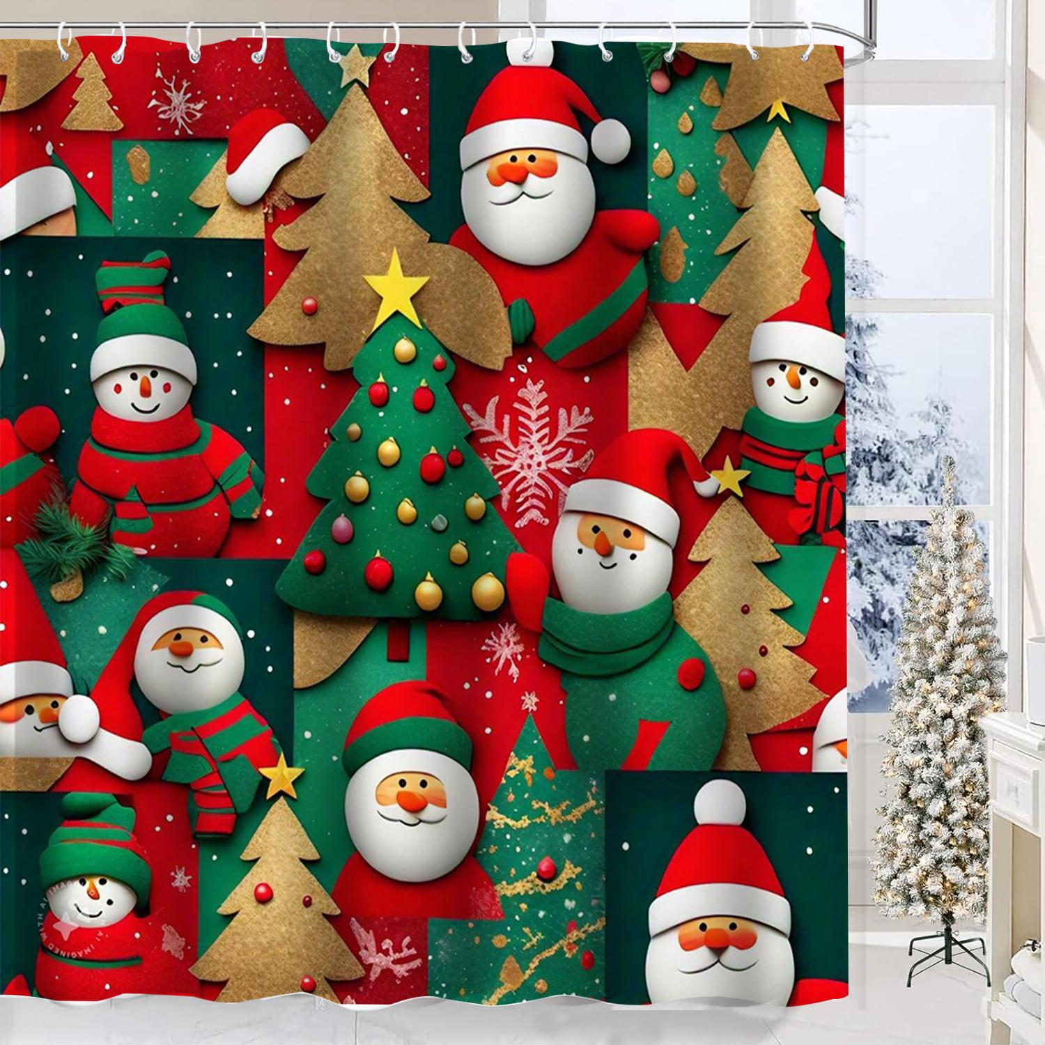 

Christmas Festival Decorations Pattern Bathroom Shower Curtain With 12 Hooks Bathroom Decor And Accessories W60H190(CM)-1 Pcs