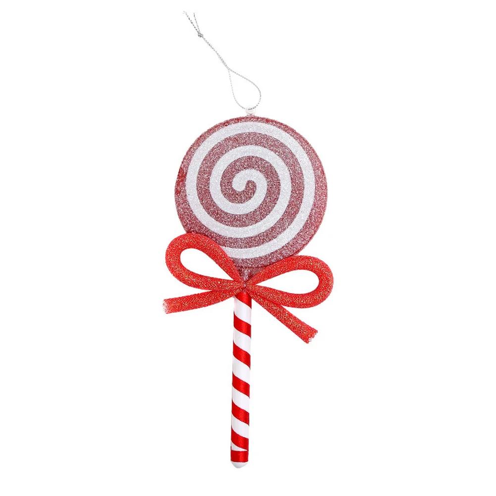 Christmas Candy Lollipop Ornament With Bow For Tree Hanging Indoor And Outdoor Plastic Pendant Holiday Decoration