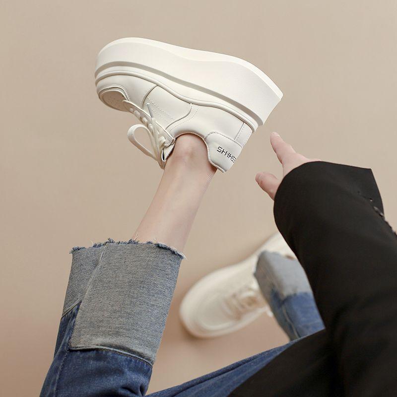 Raise the Bottom White Shoes Women's Spring and Autumn New Versatile Platform Casual Sneaker Fashion Clunky Sneakers