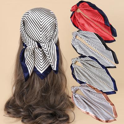 Saten Küçük Kare Eşarp 60 cm İpek Eşarp Çizgili Baskılı Eşarp Dekoratif Kafa Bandı Moda Bayanlar Ipek Eşarp