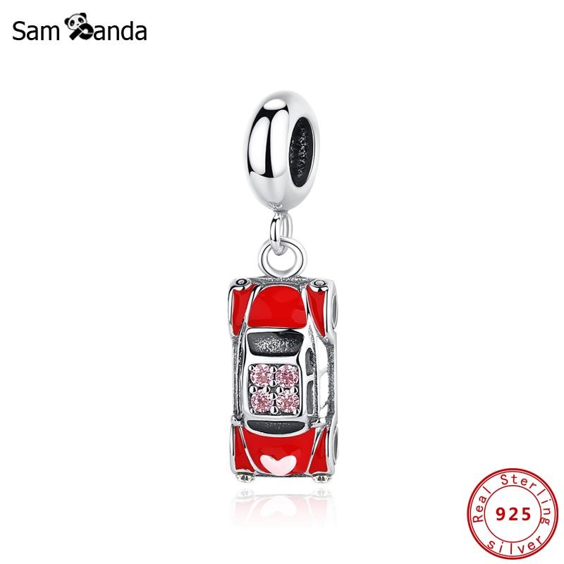 

Стерлингового Серебра 925 пробы, модные браслеты, оригинальные свадебные автомобили, подвески, подвески, кристалл, красная эмаль, женские украшения своими руками