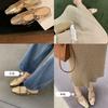 Grape Mother Leather Temperament Small Square Head Folds Word with Shallow Mouth Pearl Mary Jane Bag Head Half Slippers Women's Summer