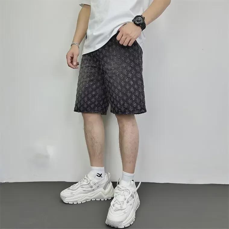 Men's Retro Hong Kong Style Loose Denim Shorts - Trendy Korean Design