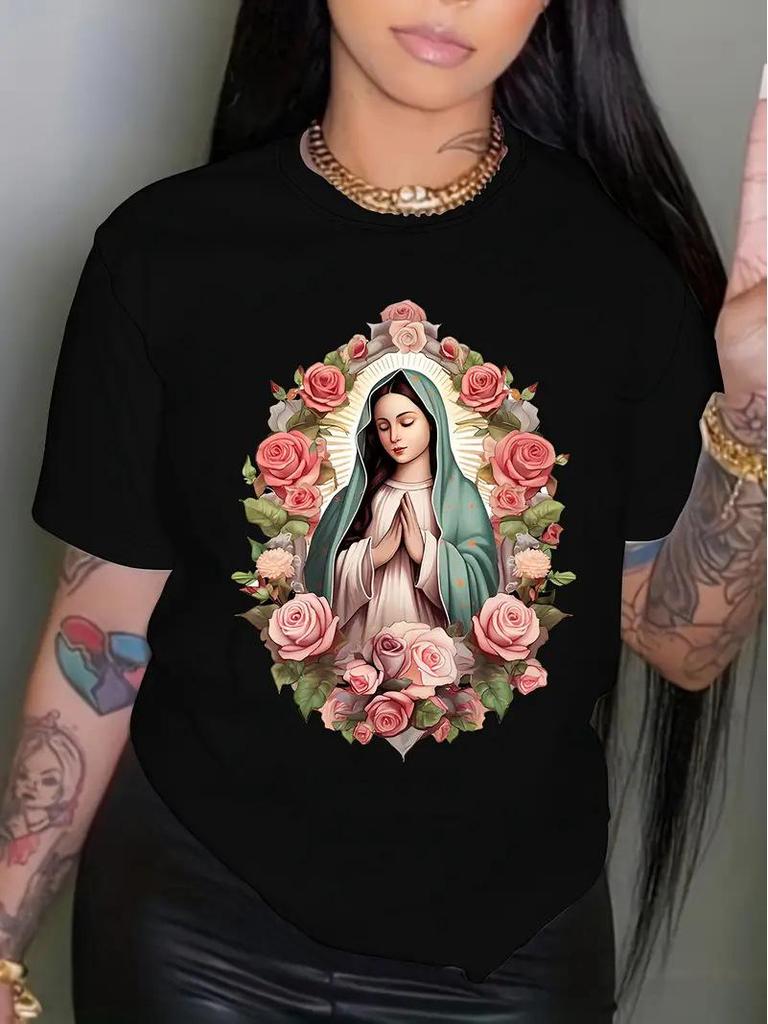 Damen Weihnachts-Rundhals-Kurzarm-Top - Europäischer und Amerikanischer Stil