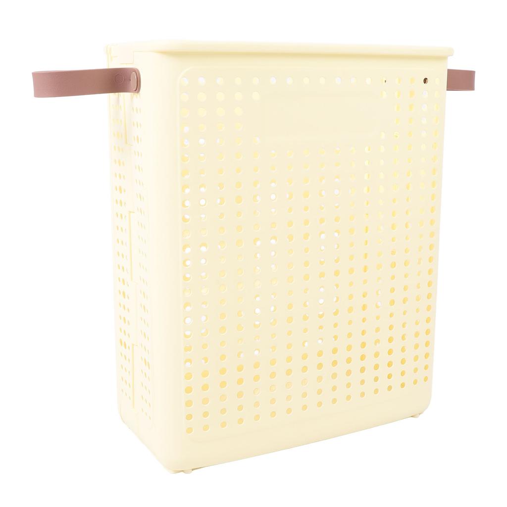 Slim Laundry Basket Foldable Space Saving Sturdy PP Plastic Narrow Clothes Hamper for Bathroom Corner Crm White