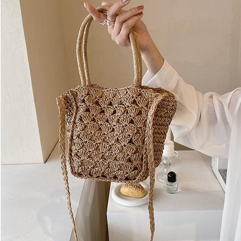 Handwoven Hollow Out Straw Bag Summer Handbag Women's Crossbody Shoulder Bag Street Style Trendy Basket Beach Bag CLE
