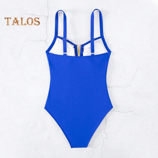 Einteiliger Badeanzug für Damen, Sommer, tiefer V-Ausschnitt, plissiert, einfarbig, Monokini, schnell trocknende Badebekleidung, Strandmode