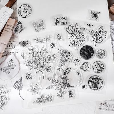 Vintage Clear Silicone Stamps, Letters Numbers Plants Landscape Postmark, Journal Diary Collage Decor Stamps