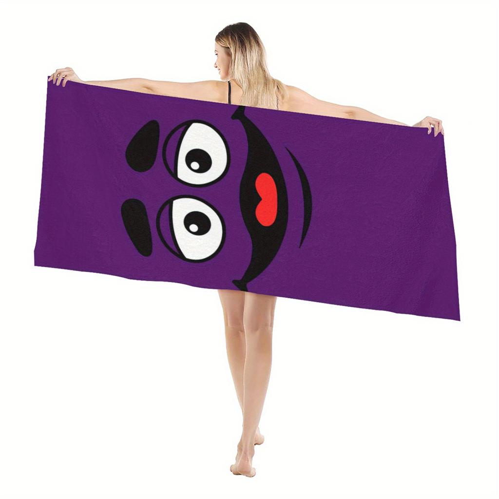 Grimace Purple Character Beach Towel Single Sided 2D Print Soft Microfiber Absorbent Towel For Pool Beach Bath Time Nostalgic