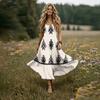 Women Sleeveless V Neck Maxi Dress Summer Bohemian Style Long Slip Dress with Embroidered Pattern and Adjustable Straps for Casual Wear