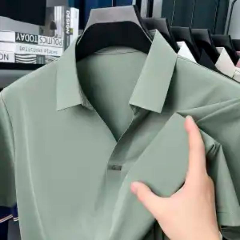 Men's Casual Solid Color Polo Shirt Short Sleeve Breathable Daily Wear Top