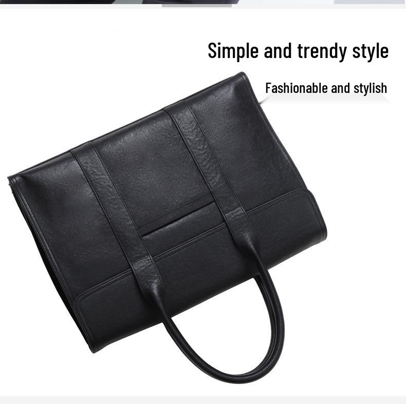Men's Casual Genuine Leather Briefcase - Large Capacity, Expandable Business Handbag In Top Layer Cowhide.