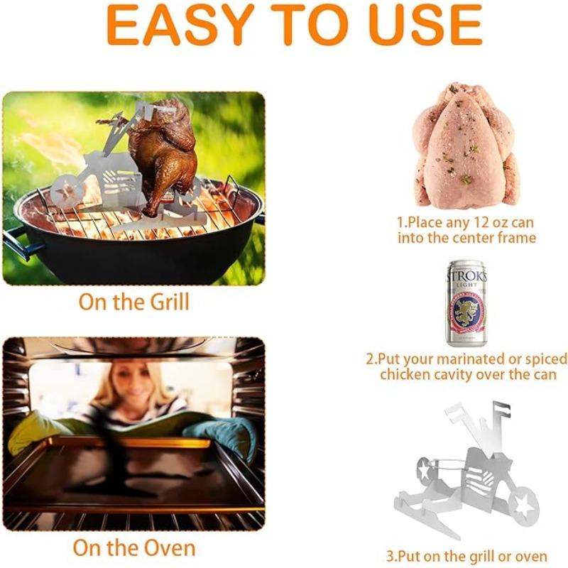 Supporto per pollo arrosto per barbecue all'aperto Supporto portatile per pollo in lattina di birra per griglia Supporto per griglia per pollo alla birra in acciaio inossidabile lucidato