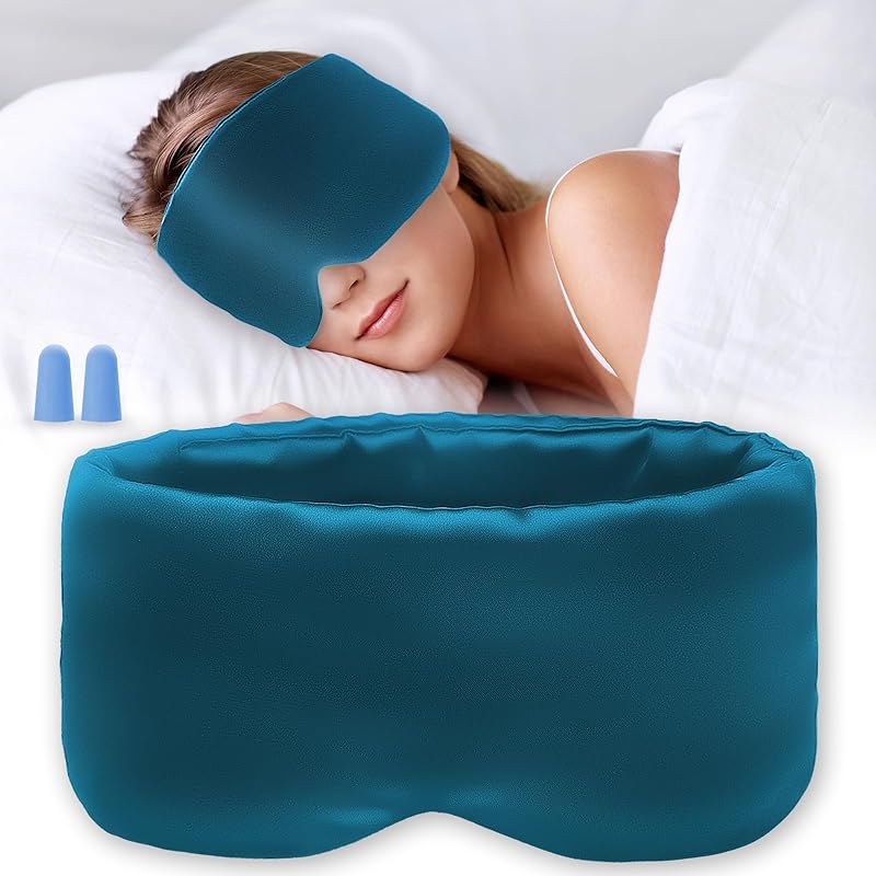 Sleep Mask Silk Eye Mask for Women Men, Soft Sleeping Mask Fully Light Blocking Night Blindfold, Eye Shade Cover with Adjustable Band Wide Velcro,