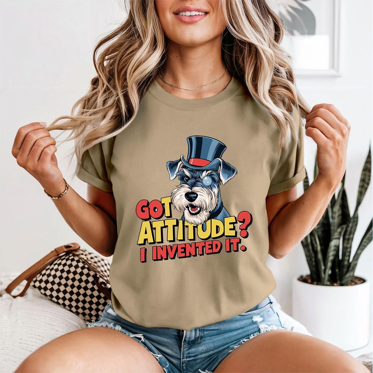 

Got Attitude I Invented It Schnauzer Dog Animals Womens 100% Cotton T-shirt Mens Tees Top Funny Pet 4XL