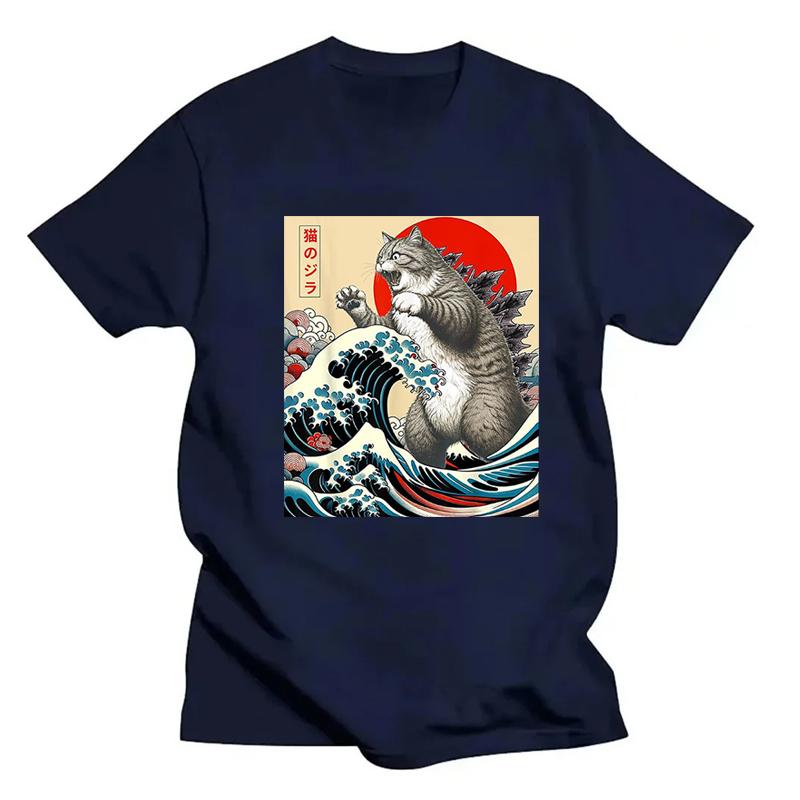 Anime Japanese Art Catzilla Cat Funny Cat Summer Sport T-Shirt Unisex Cartoon T Shirt O-neck Tops Tees Fashion Fitness T Shirt