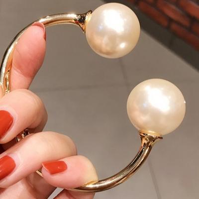 Metal Pearl Geometric Bracelet Gold Curtain Buckle Punk Wide Cuff Bangles  Women
