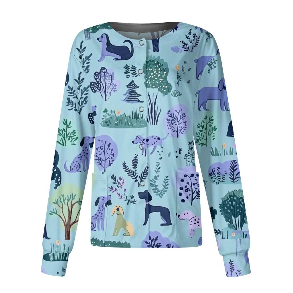 Jachetă Top Casual de Modă pentru Femei, cu Mâneci Lungi, Guler Înalt, cu Nasturi pe o Parte, Imprimeu Floral, pentru Îngrijitor
