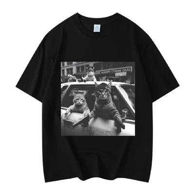 Funny Cat Gang Meme Graphic T Shirts Men's Women's Fashion Vintage Short Sleeve T-shirt High Quality Cotton Oversized T-shirts
