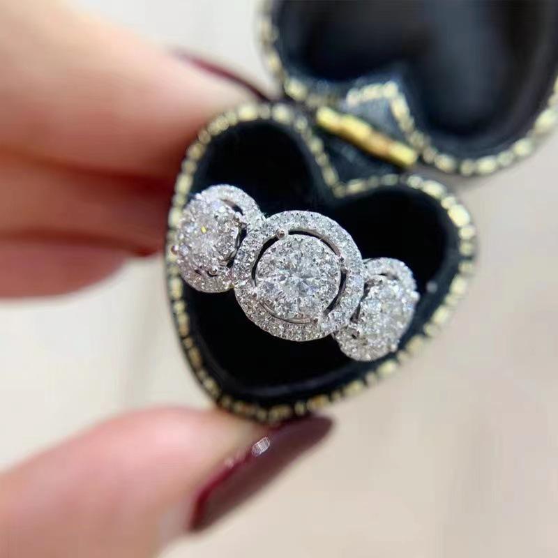 European Luxury 18K Gold Plated Open Square Diamond Ring for Women Adjustable Open Size