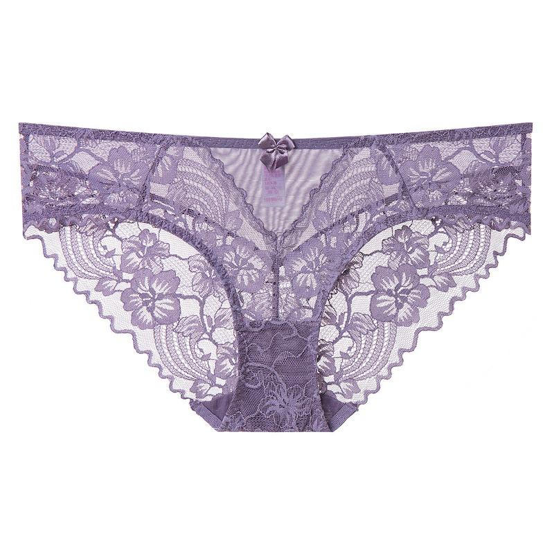 Women Sexy French Low Waist Plus Size Lace Cotton Crotch Triangle Panty