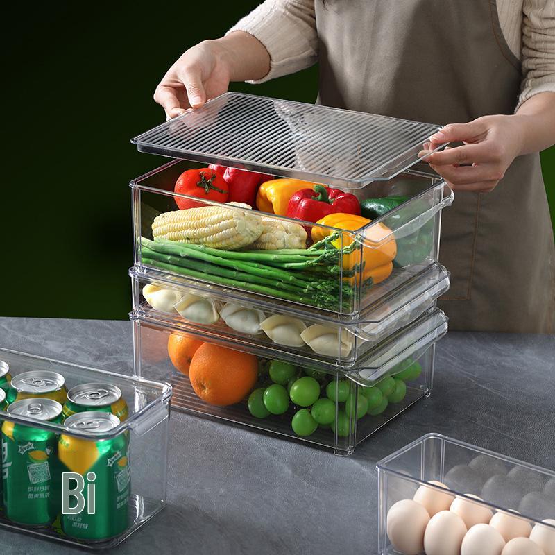 Food Grade Plastic Storage Box with Lid for Refrigerator/Freezer - Rectangular Container for Fruits & Vegetables