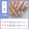 24Pcs Elegant Artificial Nail White And Blue Flower Glossy Fake Nail Short Oval Shape For Women Party Decoration