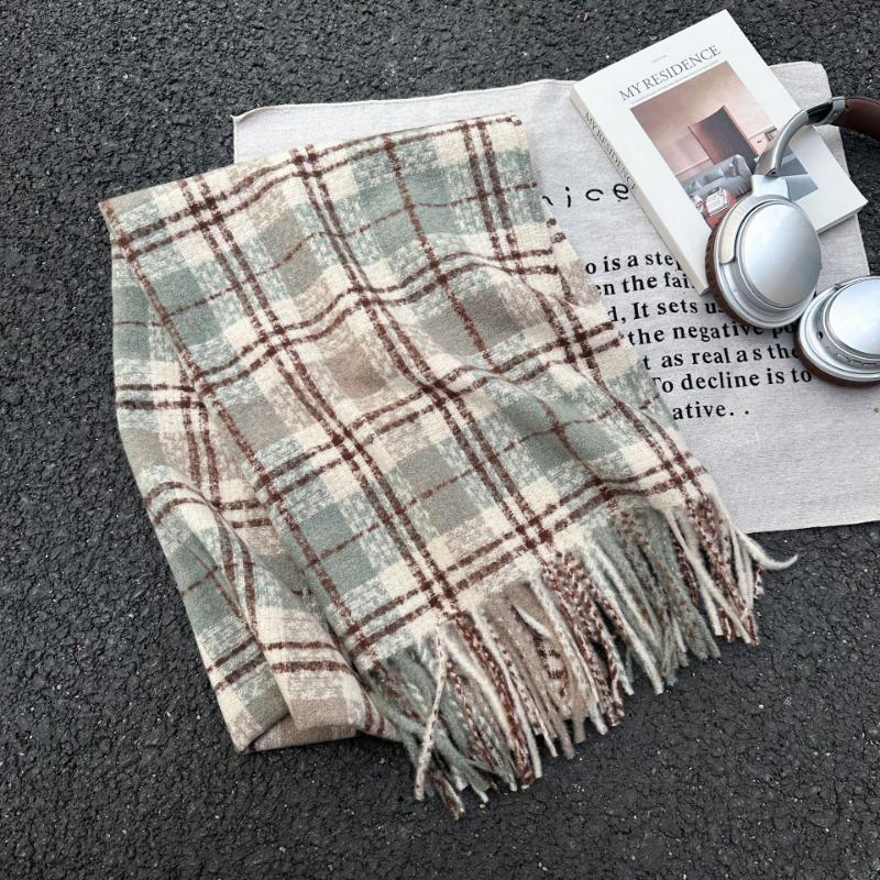 Retro new plaid scarf women's autumn and winter versatile warm thickened imitation cashmere shawl scarf dual-purpose