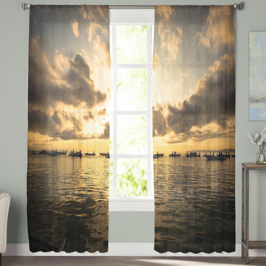 Sheer Curtains For Living Room Sky Sea Evening Nature Children's Bedroom Balcony Large Curtains Kitchen Dining Room Curtains