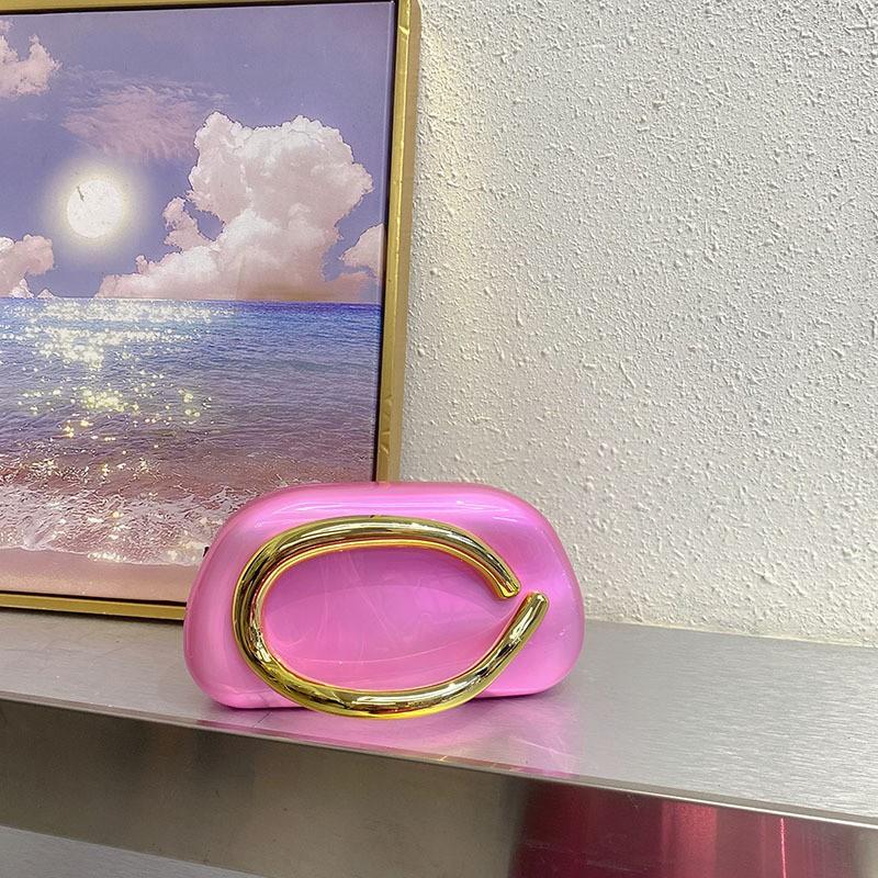Acrylic Mini Clutch Bag With Metal Handle Vintage Style Evening Purse Crossbody Shoulder Women
