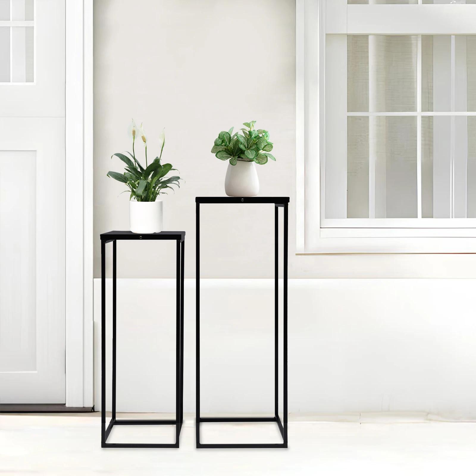 

2-Tier Metal Plant Stand Set, Square Flower Pot Holder Shelf, Black Indoor Outdoor Garden Decor, Sturdy Iron Frame for Plants чёрный