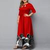 European 2024 Digital Print Pullover Mid-Waist Three-Quarter Sleeve Long Dress