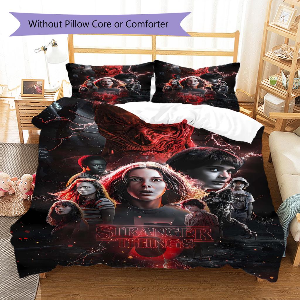 Stranger-thing Pattern Bedding Quilt Set Quilt Cover Pillowcase Home Decoration Gift (1 * Duvet Cover + 2 * Pillowcase, Without Core)