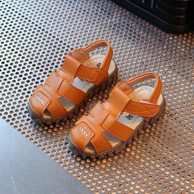 Summer Boys Sandals PU Leather Retro Casual Gladiator Roman Beach Shoes Toddler Boy Cut-outs Soft Soles Kids Shoes Flats H06161