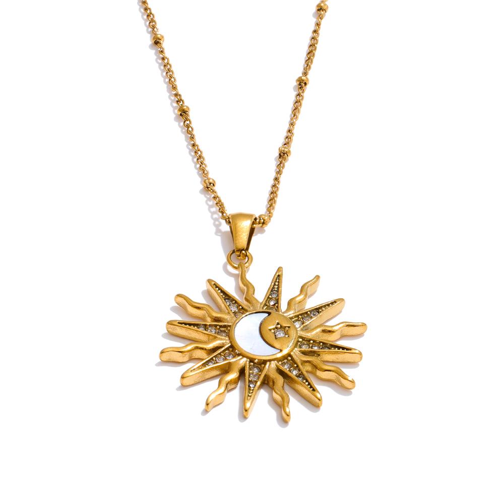 

Yhpup 50+6cm Arrivals Zircon Shell Sun Moon Pendant Necklace Stainless Steel Golden Collar Exquisite Jewelry Accessories Gift