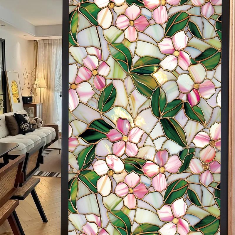 3D Laser Recyclable Window Privacy Film No-glue Window Film Decorative Protection Static Cling Stained Glass Home Sticker